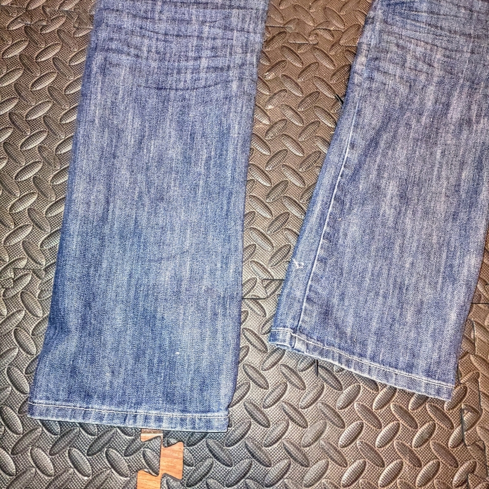 Rare slim straight GIRBAUD jeans, distressed custom goatskin knee covers. 31/32 - Picture 7 of 8